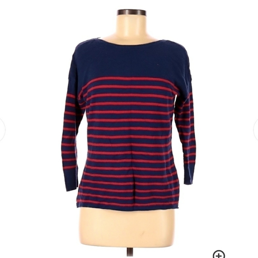 Old Navy 3/4 Sleeve Striped Top Nautical Scoop Neck Women's Small S Red Blue EUC